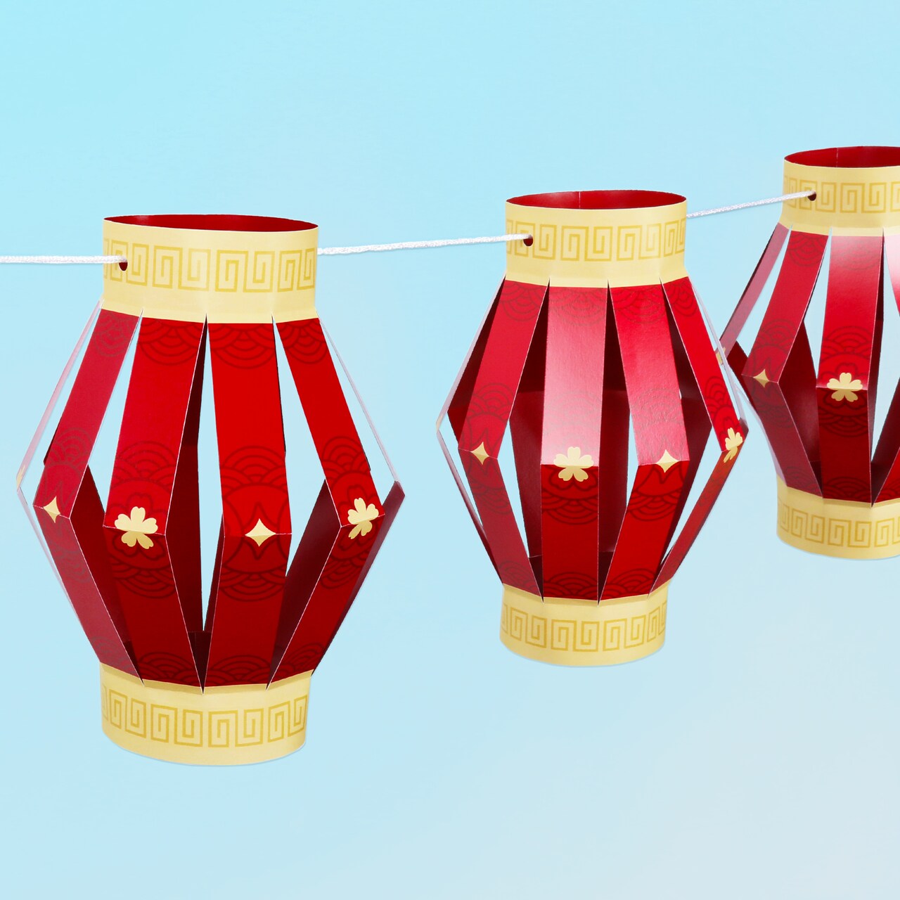 Big Dot of Happiness Lunar New Year 3D Hanging Paper Lanterns Banner Kit 12 Ct Red and Gold Party Decorations DIY Craft Set with 30 Feet of Cord